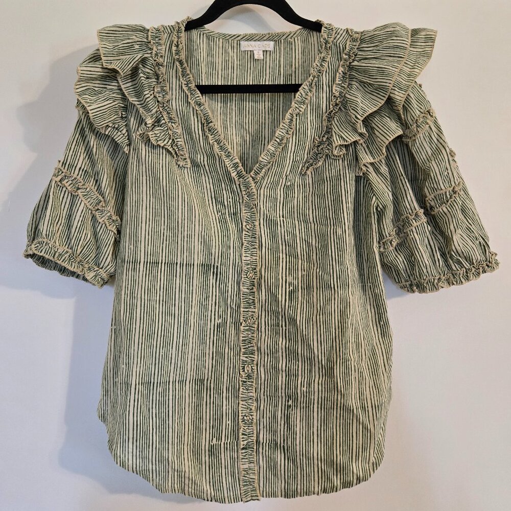 Anna Cate Green Stripe Ruffle Blouse